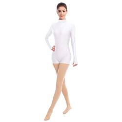 IMEKIS Damen Ballettanzug Langarm Spandex Bodysuit Rollkragen Ballett Tanzbody Leotard Einfarbig Einteiler Gymnastik Turnanzug Elastisch Trikot Bademode Sport Body Top Weiß M von IMEKIS