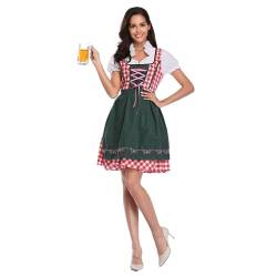 IMEKIS Damen Deutsch Dirndl Kleid Oktoberfest Kostüm Bayerische Traditionelle Bier Festlich Outfit Kurzarm Kariert Kleid mit Schürze Fancy Halloween Karneval Kostüm Dunkelgrün S von IMEKIS