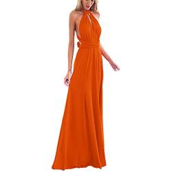 IMEKIS Damen Elegant Abendkleid Multiway V-Ausschnitt Schulterfrei Partykleid Ärmellos Neckholder Maxikleid Rückenfrei Sommerkleid Festlich Cocktailkleid Brautjungfer Hochzeit Ballkleid Orange M von IMEKIS