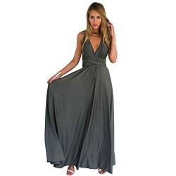 IMEKIS Damen Elegant Brautjungfernkleid Multiway V-Ausschnitt Rückenfrei Partykleid Ärmellos Schulterfrei Bodenlang Cocktailkleid Sommerkleid Formal Abendkleid Abschlussball Ballkleid Dunkelgrau L von IMEKIS