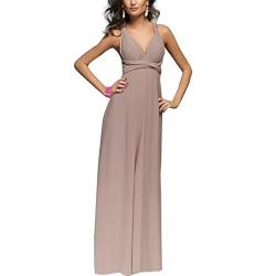 IMEKIS Damen Elegant Brautjungfernkleid Multiway V-Ausschnitt Rückenfrei Partykleid Ärmellos Schulterfrei Bodenlang Cocktailkleid Sommerkleid Formal Abendkleid Abschlussball Ballkleid Hellbraun S von IMEKIS