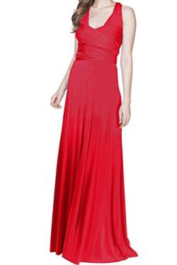 IMEKIS Damen Elegant Brautjungfernkleid Multiway V-Ausschnitt Rückenfrei Partykleid Ärmellos Schulterfrei Bodenlang Cocktailkleid Sommerkleid Formal Festlich Abendkleid Abschlussball Ballkleid Rot XS von IMEKIS