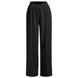 IMEKIS Damen Freizeithose Jogginghose Sporthose Elastisch Hohe Taille Breites Bein Hosen Einfarbige Palazzo Lounge Hose Laufenhose Lange Gerade Bein Hosen Schwarz XXL von IMEKIS