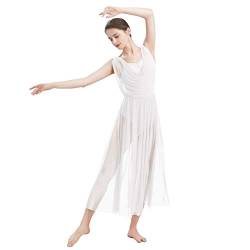 IMEKIS Damen Lyrisch Balletttanzkleid Ärmellos Rückenfreies Gymnastik-Trikot mit Geschnittenem Tüllrock Zeitgenössisches Modernes Tanzkostüm Weiß S von IMEKIS