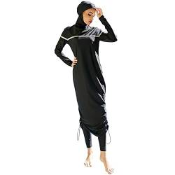 IMEKIS Damen Muslimisch Bademode 3tlg Kopftuch Bescheidener Badeanzug Islamischer Burkini Badeanzug Langarm Schwimmoberteil mit Hose Hijab Ganzk?rper Schwimmanzug Schwarz 7 M von IMEKIS