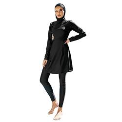 IMEKIS Damen Muslimisch Bademode 3tlg Kopftuch Bescheidener Badeanzug Islamischer Burkini Badeanzug Langarm Schwimmoberteil mit Hose Hijab Ganzkörper Schwimmanzug Schwarz 11 S von IMEKIS