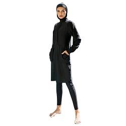 IMEKIS Damen Muslimisch Bademode 3tlg Kopftuch Bescheidener Badeanzug Islamischer Burkini Badeanzug Langarm Schwimmoberteil mit Hose Hijab Ganzkörper Schwimmanzug Schwarz 12 XL von IMEKIS