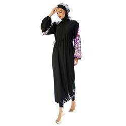IMEKIS Damen Muslimisch Bademode 3tlg Kopftuch Bescheidener Badeanzug Islamischer Burkini Badeanzug Langarm Schwimmoberteil mit Hose Hijab Ganzkörper Schwimmanzug Schwarz 9 XL von IMEKIS