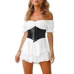 IMEKIS Damen Off Shoulder Strampler Kleid Boho Kurz Jumpsuit R?schen Overall Minikleid Elegant Casual Playsuit Shorts Pirate Halloween Kost?m Renaissance Korsettkleid Wei?+G?rtel M von IMEKIS