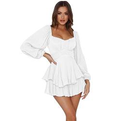 IMEKIS Damen Off Shoulder Strampler Kleid Einfarbige Langarm R?schen Jumpsuit Shorts Elegant Chiffon Minikleid Kurz Boho Overalls Sommer Caual Playsuit Wei? L von IMEKIS