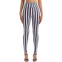 IMEKIS Damen Vertikale Streifen Hosen Schwarz Wei? Gestreift Hosen Schlanke Elastische Strumpfhose Leggings Lange Yogahosen Jogginghose D?nn Freizeithose Schwarz-Streifen M von IMEKIS