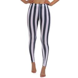 IMEKIS Damen Vertikale Streifen Hosen Schwarz Weiß Gestreift Hosen Schlanke Elastische Strumpfhose Leggings Lange Yogahosen Jogginghose Dünn Freizeithose Weiß S von IMEKIS