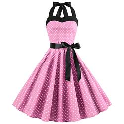 IMEKIS Damen Vintage Cocktailkleid ?rmellos Neckholder 1950er Polka Dots Retro Rockabilly Swing Kleid A Linie Faltenrock Knielang Hochzeit Festlich Abendkleid Ballkleid Rosa XXL von IMEKIS