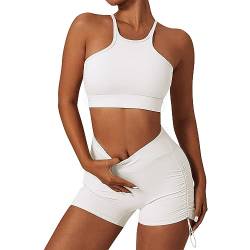 IMEKIS Damen Zweiteilig Sport Outfits Gym Yoga Kleidung Racerback Sport BH und High Waist Sportshorts Jogger Workout Set Sommer Fitness Trainingsanzug Sportanzug L von IMEKIS