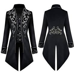 IMEKIS Herren Steampunk Vintage Frack Jacke Samt Bestickte Gehrock Gothic Viktorianische Mantel Uniform Mittelalter Smoking Halloween Kost?m Karneval Cosplay Verkleidung Schwarz XL von IMEKIS