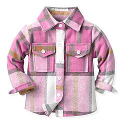 IMEKIS Jungen Mädchen Flanell Langarmshirts Kariertes Button Down Hemd Jacke Top Bluse Casual Karo Mantel Kleinkind Kinder Herbst Winter Kleidung Rosa 4-5 Jahre von IMEKIS