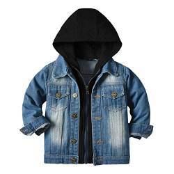 IMEKIS Kind Mädchen Junge Jeansjacke Jean Mantel Herbst Winter Denim Jacket Blume Bestickte Jacke Kapuze Coat Basic Oberbekleidung Langarm Zuknöpfe Up Top Outwear von IMEKIS