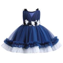 IMEKIS Kinder Baby Mädchen Geburtstag Taufkleid Ärmellos Rundhals Blume Rüsche Tüll Tutu Kleid Prinzessin Blumenmädchenkleid Hochzeit Festlich Kleid Festzug Partykleid Dunkelblau 2-3 Jahre von IMEKIS