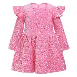 IMEKIS Kinder Baby Mädchen Weihnachtskleid Langarm Pailletten Samtkleid Prinzessin Rüschen Festlich Kleid Herbst Winter Weihnachten Geburtstag Urlaubskleid #1 Rosa 12-18 Monate von IMEKIS