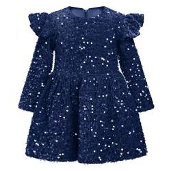 IMEKIS Kinder Baby Mädchen Weihnachtskleid Langarm Pailletten Samtkleid Prinzessin Rüschen Festlich Kleid Herbst Winter Weihnachten Geburtstag Urlaubskleid Marineblau 12-18 Monate von IMEKIS