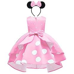 IMEKIS Kinder Blumenmädchen Kleid Vintage Polka Dots Rüschen Partykleid Prinzessin Hi-lo Tutu Rock Bowknot Hochzeit Festlichkleid Geburtstag Outfit Festzug Ballkleid Rosa 2-3 Jahre von IMEKIS