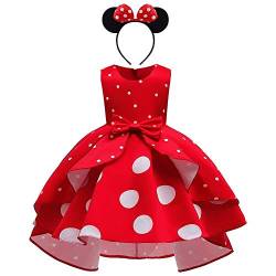 IMEKIS Kinder Blumenmädchen Kleid Vintage Polka Dots Rüschen Partykleid Prinzessin Hi-lo Tutu Rock Bowknot Hochzeit Festlichkleid Geburtstag Outfit Festzug Ballkleid Rot 4-5 Jahre von IMEKIS