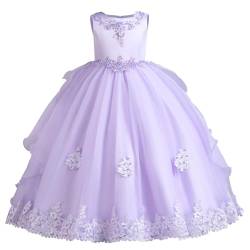 IMEKIS Kinder Mädchen Brautjungfer Kleid Ärmellos Blumenstickerei Festlich Partykleid Prinzessin Pailletten Abendkleid Hochzeit Geburtstag Taufkleid Lang Festzug Ballkleid von IMEKIS