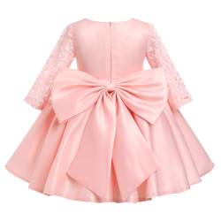 IMEKIS Kinder Mädchen Satin Kleid Langam Blumen Spitze Bowknot Geburtstag Rüsche Partykleid Prinzessin Elegant Erstkommunion Hochzeit Festzug Ballkleid Rosa 2-3 Jahre von IMEKIS