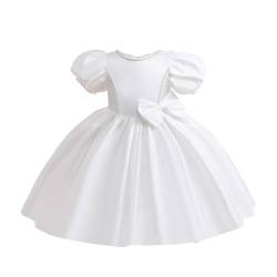 IMEKIS Kinder Mädchen Weihnachtskleid Blume Hochzeits Partykleid Kurzarm Rüsche Bowknot Tutu Prinzessin Perlen Geburtstag Taufkleid Erste Kommunion Festzug Ballkleid Weiß 3-4 Jahre von IMEKIS