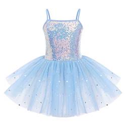 IMEKIS Mädchen Pailletten Ballett Tanzkleid Prinzessin Ärmellose Ballettanzug Gymnastik Body mit Glänzendem Tüllrock Kind Ballerina Dancewear-Kostüm Blau 7-8 Jahre von IMEKIS