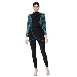 IMEKIS Muslimische Bademode für Damen Burkini Blumen Bescheidene Badeanzug Islamisches Schwimmanzug Langarm Badeoberteil mit Schwimmhose Hijab 3tlg Ganzkörper Tankini Set Schwarz+Grün M von IMEKIS