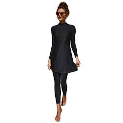 IMEKIS Muslimische Burkini Bademode für Frauen Zweiteilige Bescheidener Badeanzug Islamischer Arabischer Schwimmanzug Langarm Badeoberteil Kleid mit Hose Tankini Set Badebekleidung Schwarz 2 S von IMEKIS