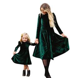 IMEKIS Mutter Tochter Weihnachtskleid Damen Mädchen Langarm Samt Herbst Winter Partykleid mit Taschen Eltern Kind Partnerlook Familie Passende Outfit von IMEKIS