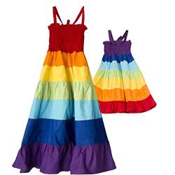 IMEKIS Mutter und Tochter Passendes Kleid Frauen Mädchen Off Shoulder Blumendruck Sommerkleid Familie Passendes Outfit Eltern Kind Lässig Langes Kleid Regenbogen 4-5 Jahre von IMEKIS