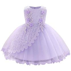 IMEKIS Säugling Baby Mädchen Prinzessin Kleid Ärmellose Spitze Bowknot Tutu Blume Brautjungfer Tüll Kleid Hochzeit Geburtstag Partykleid Taufkleid Lila 12-18 Monate von IMEKIS