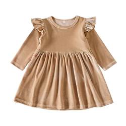 Kinder Kleinkind Baby M?dchen Weihnachten Kleid Prinzessin A Linie R?sche Langarm Samt Herbst Winter Partykleid Einfarbig Geburtstag Urlaub Festzug Ballkleid Khaki 18-24 Monate von IMEKIS