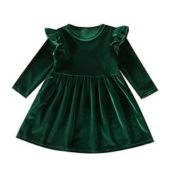 Kinder Kleinkind Baby Mädchen Weihnachten Kleid Prinzessin A Linie Rüsche Langarm Samt Herbst Winter Partykleid Einfarbig Geburtstag Urlaub Festzug Ballkleid Grün 18-24 Monate von IMEKIS