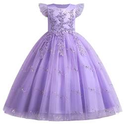 Kinder Mädchen Prinzessin Kleid Blumen Applikationen Hochzeits Festkleid A-Linie Pailletten Festlich Tüll Tutu Geburtstag Festzug Lang Abschlussball Ballkleid Lila 2 6-7 Jahre von IMEKIS