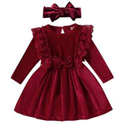 Kleinkind Baby M?dchen Weihnachten Outfit Prinzessin R?schen Spitze Bowknot Weihnachtskleid A Linie Langarm Samt Herbst Winter Kleidung mit Stirnband Geburtstag Urlaub Party Outfit 12-18 Monate von IMEKIS