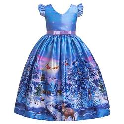 Mädchen Weihnachtskleid Weihnachtsmann Schneemann Schneeflocke Rentier Weihnachten Druckt Kleid Xmas Santa Geschenk Geburtstag Festlich Partykleid Prinzessin Lang Swing Kleider Blau 11-12 Jahre von IMEKIS