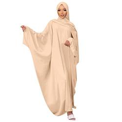 Muslimisches Kleid f?r Frauen Hijab Abaya Fledermaus?rmel Islamisches Maxi Gebetskleid Einfarbig Lose Jilbab in ?bergr??e Naher Osten Dubai T?rkei Arabisch Khimar Kaftans Aprikose+Hijab One Size von IMEKIS