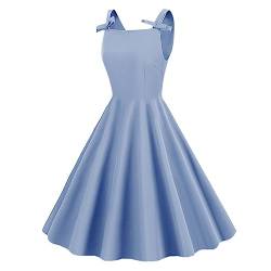 Vintage Rockabilly Kleid für Damen Ärmellose Fliege Cocktailkleid Festlich Partykleid A-Linie Einfarbige Retro Swing Kleid Hochzeitsgast Ballkleid Hellblau L von IMEKIS