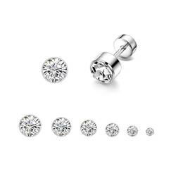 6 Paar CZ Knorpelohrstecker aus Edelstahl für Frauen Mädchen Männer Schraubohrring Schmuckset (20 g / 0,8 mm) von IMINI