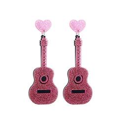 Acryl Musikgitarre Liebesherz Ohrringe Musikinstrumente Langer Charm übertriebene Bling Ohrstecker Hip Hop-Schmuck für Damen Mädchen von IMINI