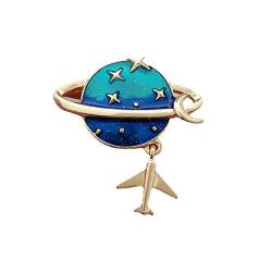 Blaue Erde Planet Brosche Pin Flugzeug Halbmond Kreuz Sterne Weltraum Emaille Ansteckblume Ansteckbroschen Pins für Frauen Mädchen Kleidung Jacken Abzeichen Schmuck Geschenke, Metall, Neu von IMINI