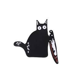 Coole schwarze Katze Emaille Pin Brosche Niedlich Cartoon Messer Tier Anstecknadeln Broschen Abzeichen Rucksäcke Knopf Pins für Frauen Mädchen von IMINI