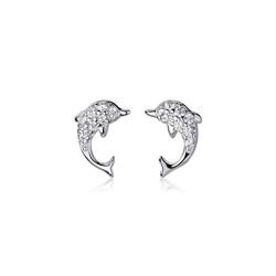 Delfin-Ohrstecker aus 925er-Sterlingsilber mit kleinen Zirkonia-Steinen, für Damen, Teenager, Mädchen, sensibel, modisch, zierlich, hypoallergen, Schmuck als Geschenk von IMINI