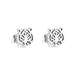 Einfache Tigerkopf-Ohrstecker, Edelstahl, für Damen, Teenager, Mädchen, hohl, Tierknorpel, Piercing, hypoallergen, Schmuck, Geschenke, Edelstahl, Neu von IMINI