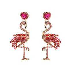 Exquisite Flamingo Vogel baumeln Statement Ohrringe für Frauen Mädchen Kristall Strass Liebe Herz baumeln Tropfen Ohrring Niedlich Schmuck Geschenke Braut Geburtstag Weihnachten, Metall, Zirkonia von IMINI