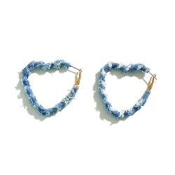 Fashion Denim Love Heart Große Creolen für Frauen Mädchen Coole Jeans Tuch Extra Große Runde Huggie Hoops Boho Statement Ohrringe Ohrstecker Chic Ohrschmuck Geschenke, S, Metall, Neu von IMINI